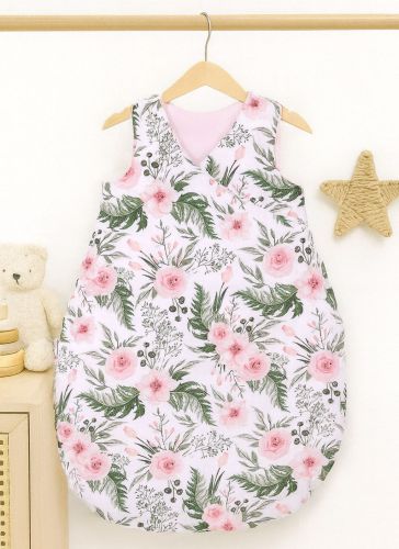 Cotton sleeping bag for children, size M, 3-12 months, TOG 2.5, all-season - peony flower pink