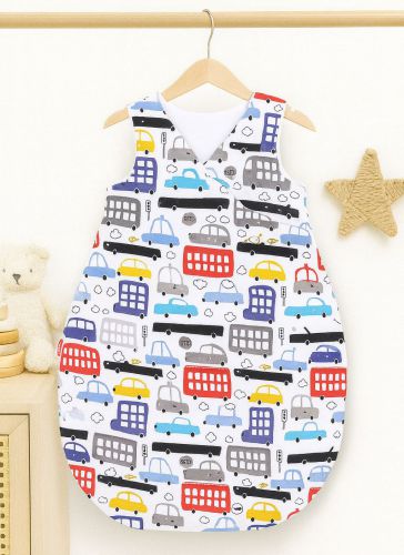 Cotton sleeping bag for children, size M, 3-12 months, TOG 2.5, all-season - colorful cars