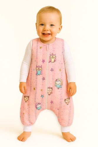 Cotton Baby Sleeping Bag with legs Warm and Cozy L 9-24 months TOG 2.5 - pink owls
