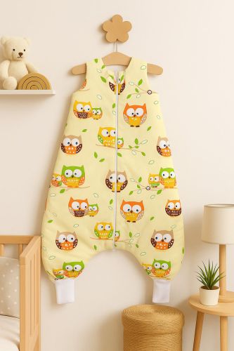 Cotton Baby Sleeping Bag with legs Warm and Cozy L 9-24 months TOG 2.5 - cream owls