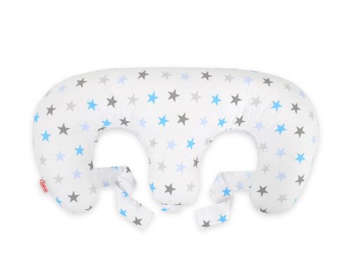 Twin nursing pillow, Breastfeeding Croissant Pillow, removable, Hands-Free Feeding- Grey-blue stars