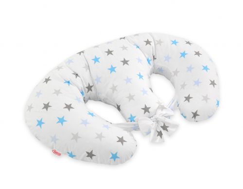 Twin nursing pillow, Breastfeeding Croissant Pillow, removable, Hands-Free Feeding- Grey-blue stars