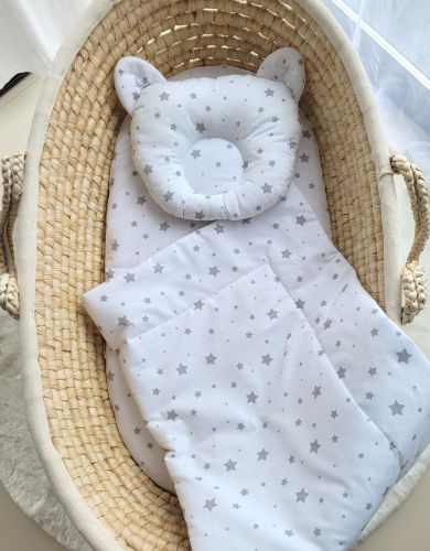 Duvet with pillow Teddy - 2pcs set - mini gray stars