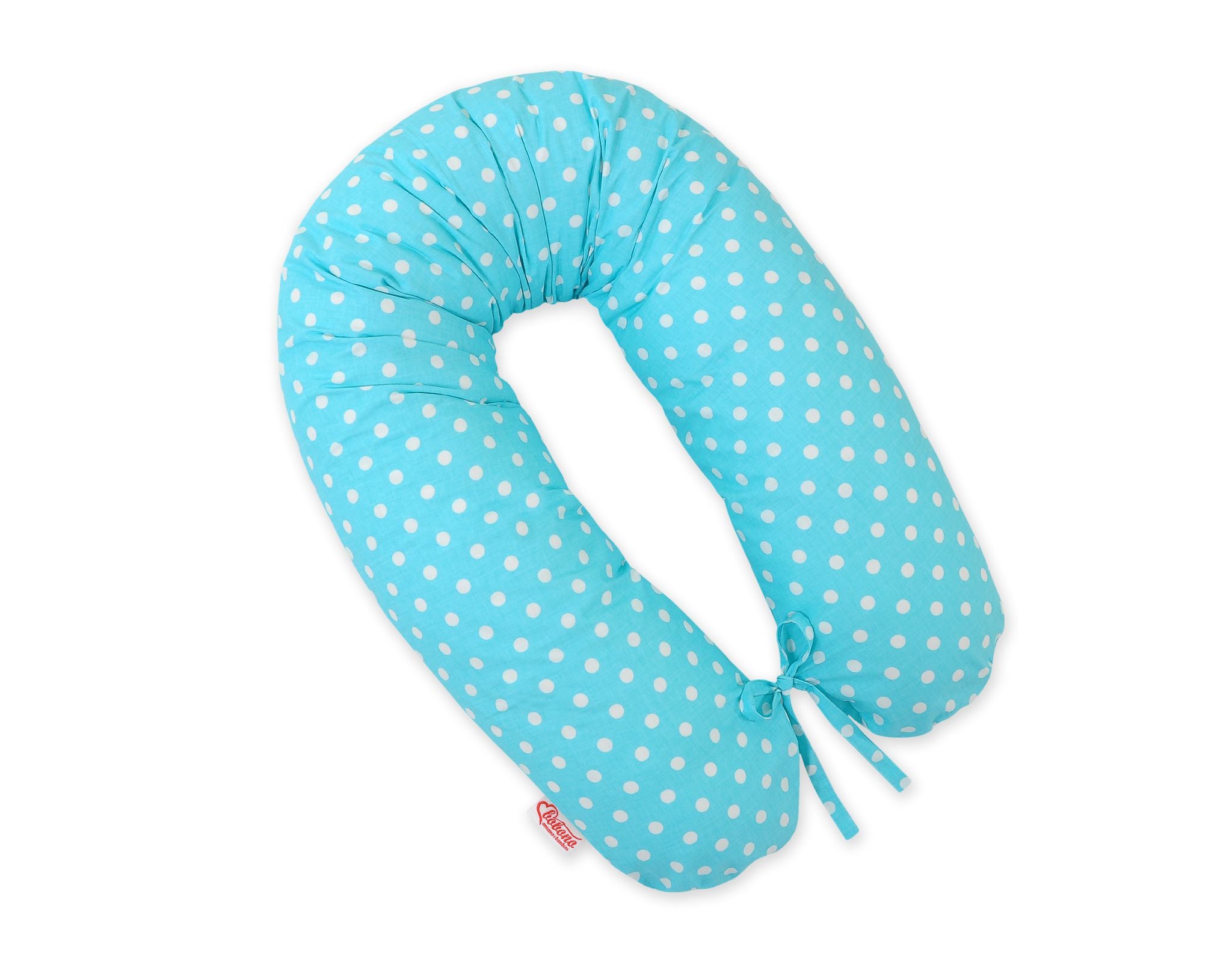 Cotton pillowcase for pregnancy pillow Longer - White polka dots on turquoise
