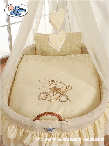 Moses Basket/Wicker drape crib- Bear with bow cream