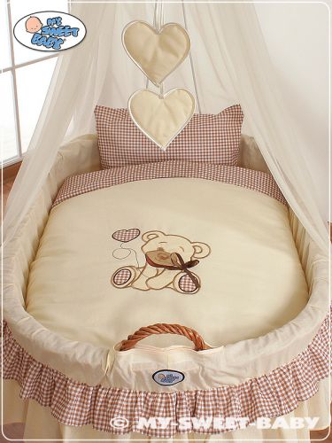 Moses Basket/Wicker drape crib- Bear with bow brown