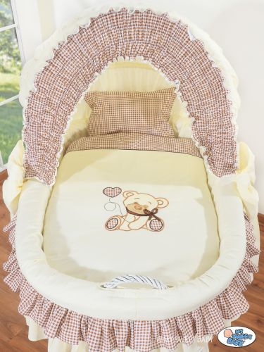 Moses Basket/Wicker crib with hood- Teddy Bear with Bow brown