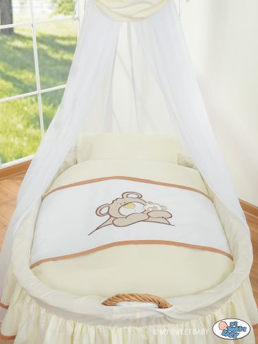 Moses Basket/Wicker drape crib- Teddy Bear Barnaba cream