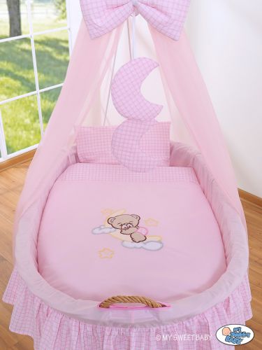 Moses Basket/Wicker drape crib- Good night pink