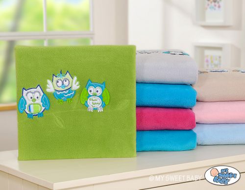 Polar fleece blanket - Owls Bigi Zibi & Adele- green