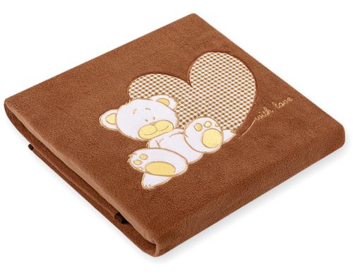 Polar fleece blanket for babies - Milo- Teddy Bear with Heart brown