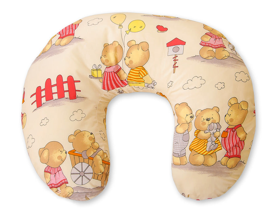 Breastfeeding Pillow Nursing Croissant Pillow, removable, Hands-Free Feeding- Teddies on beige
