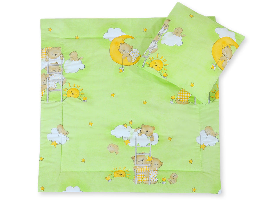 Pram bedding set with duvet and pillow 2pcs - Green ladders
