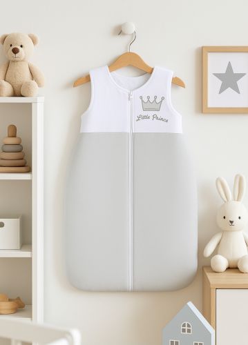 Cotton sleeping bag for children, size M, 6-12 months, TOG 2.5, all-season, Little Prince gray