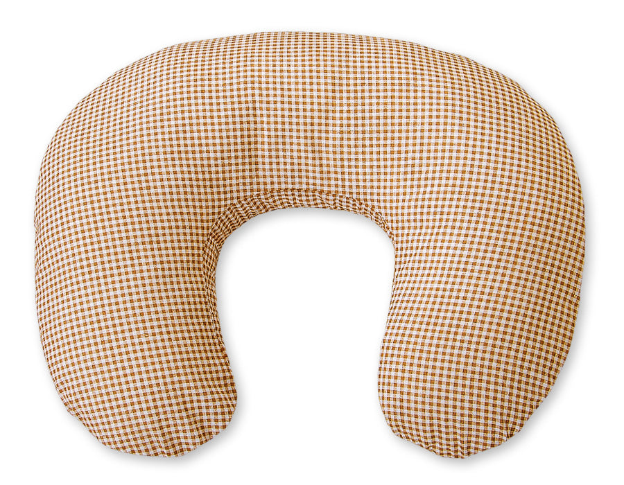 Breastfeeding Pillow Nursing Croissant Pillow, removable, Hands-Free Feeding - brown checkered