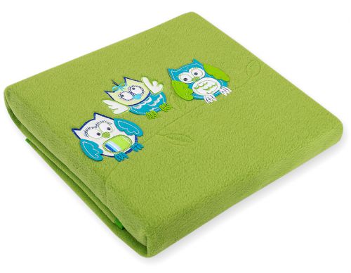 Polar fleece blanket - Owls Bigi Zibi & Adele- green
