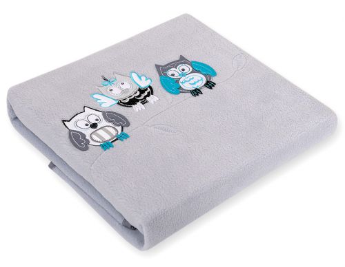Polar fleece blanket for babies - Owls Bigi Zibi & Adele- grey-turquoise