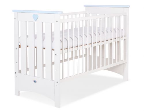 Wooden baby cot120x60cm Lorenzo III white-blue, with teething rail