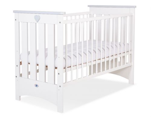 Wooden baby cot 120x60cm Lorenzo III white-grey, with teething rail
