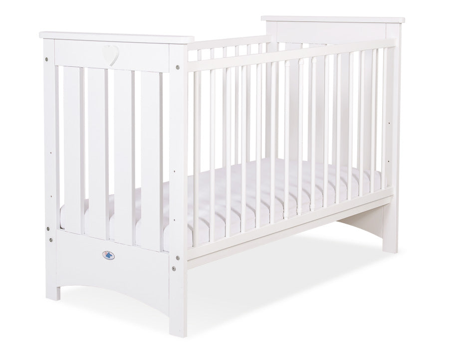 Wooden baby cot  120x60cm Lorenzo III white, with teething rail