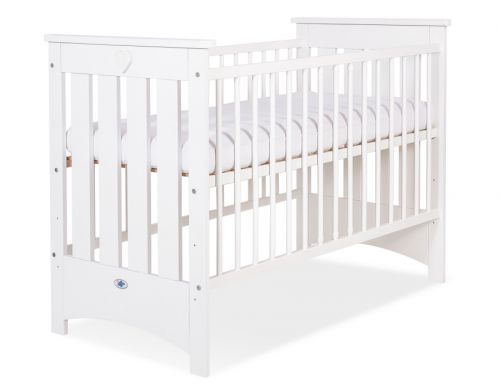 Wooden baby cot  120x60cm Lorenzo III white, with teething rail