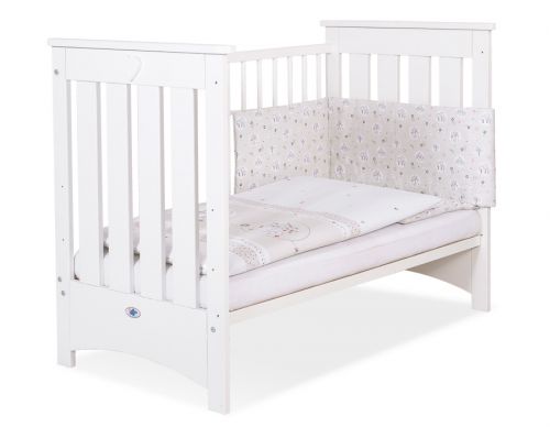 Wooden baby cot  120x60cm Lorenzo III white, with teething rail