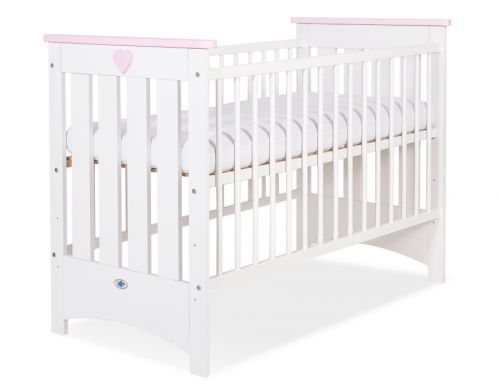 Wooden baby cot 120x60cm Lorenzo III white-pink, with teething rail