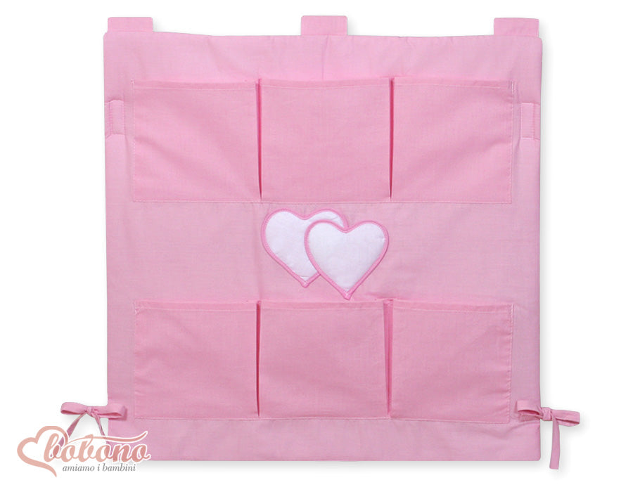 Cot tidy- Hanging Hearts white dots on turquoise