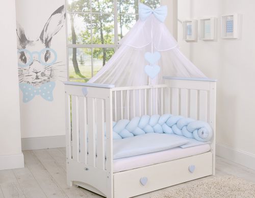 Wooden baby cot120x60cm Lorenzo III white-blue, with teething rail