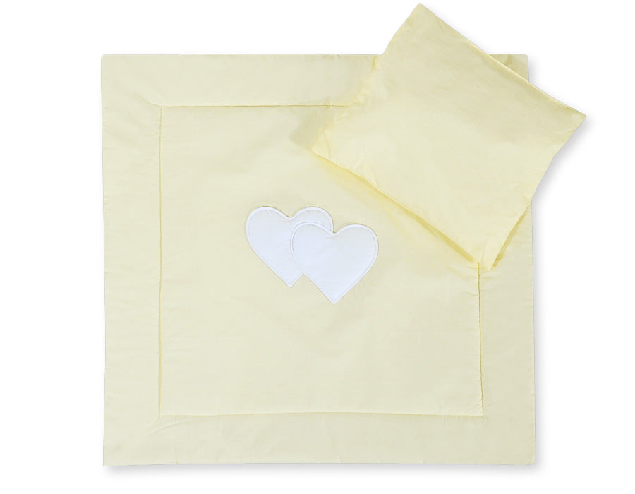 Pram bedding set with duvet and pillow 2pcs - Hearts cream