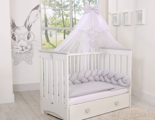 Wooden baby cot 120x60cm Lorenzo III white-grey, with teething rail