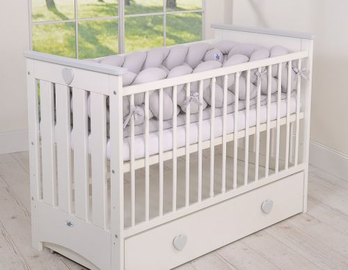Wooden baby cot 120x60cm Lorenzo III white-grey, with teething rail