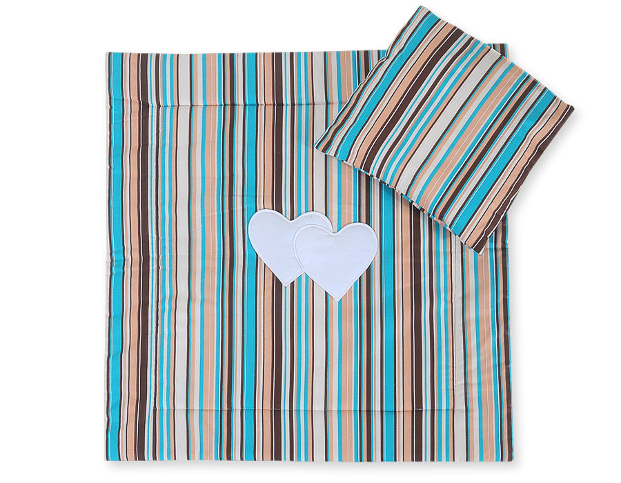 Pram bedding set with duvet and pillow 2pcs - Hearts brown strips