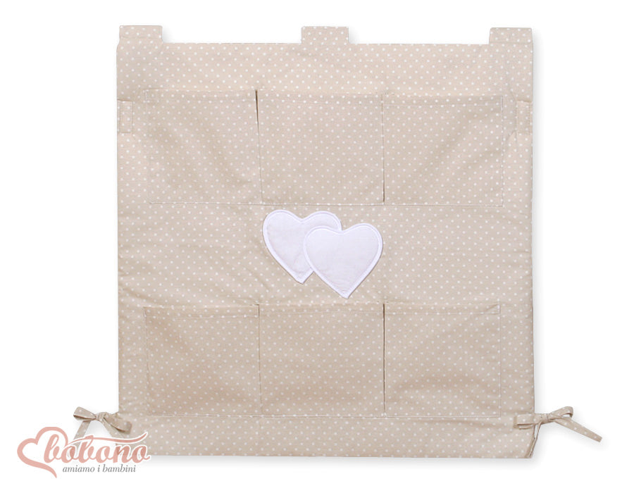 Cot tidy- Hanging Hearts white dots on turquoise