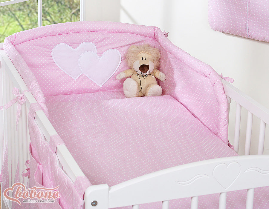 Bedding set 3-pcs 135x100 - Hanging Hearts white polka dots on pink