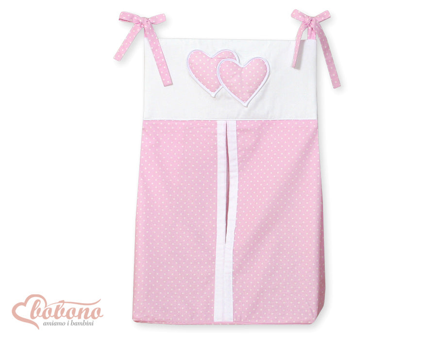 Diaper bag- Hanging Hearts white polka dots on pink