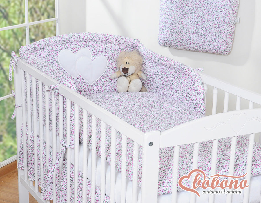 Bedding set 3-pcs 120x90 - Hanging Hearts little pink flowers