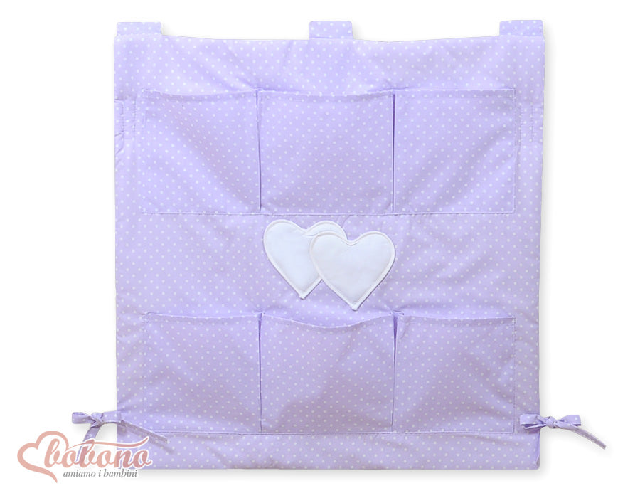 Cot tidy- Hanging Hearts white dots on turquoise