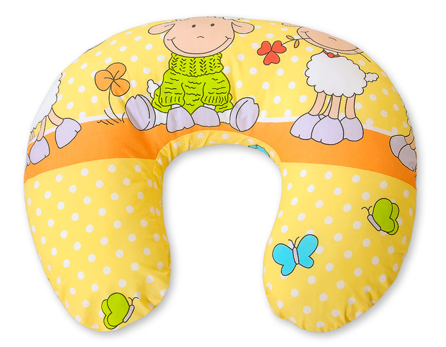 Breastfeeding Pillow Nursing Croissant Pillow, removable, Hands-Free Feeding- Sheeps orange-yellow