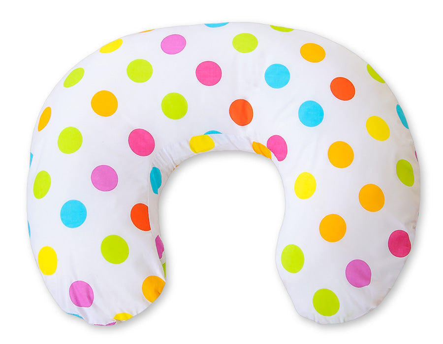 Breastfeeding Pillow Nursing Croissant Pillow, removable, Hands-Free Feeding - Bright dots