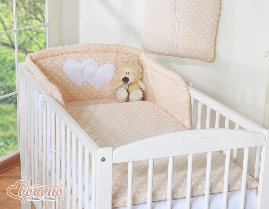 Bedding set 3-pcs 120x90 - Hanging Hearts white dots on beige