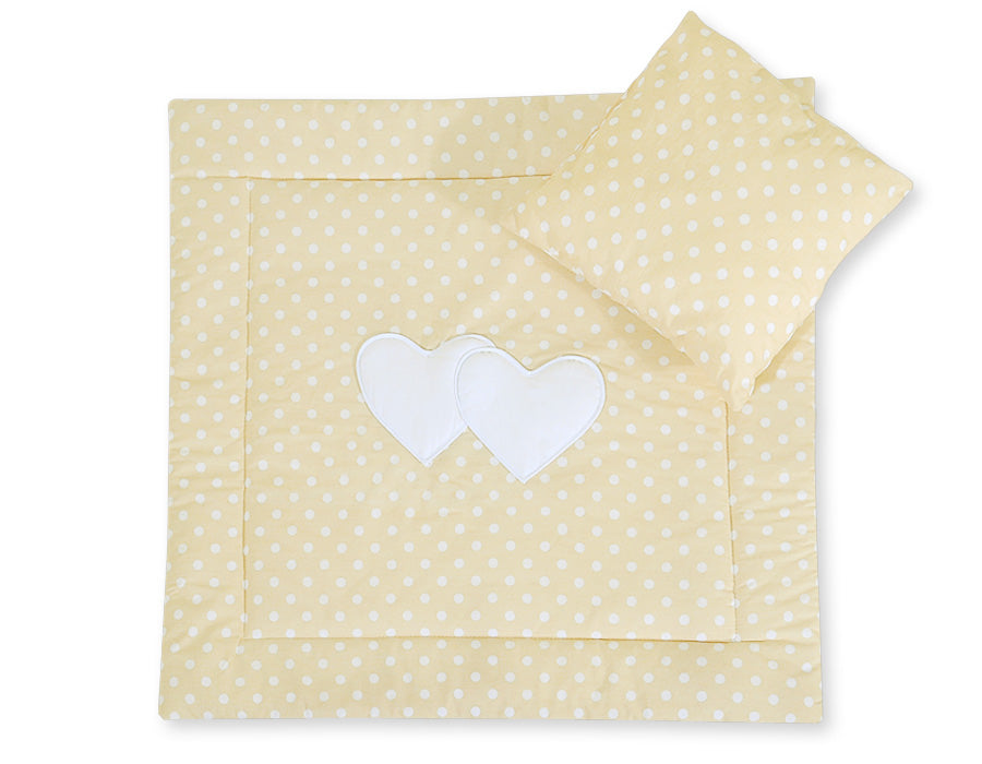 Pram bedding set with duvet and pillow 2pcs - Hearts white dots on beige