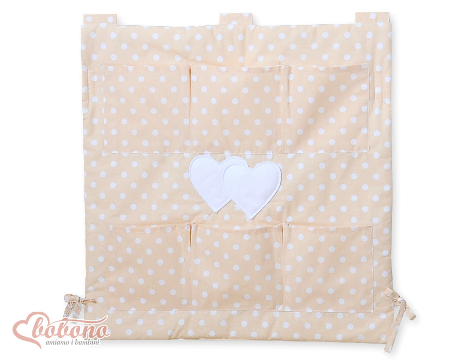 Cot tidy- Hanging Hearts white dots on turquoise