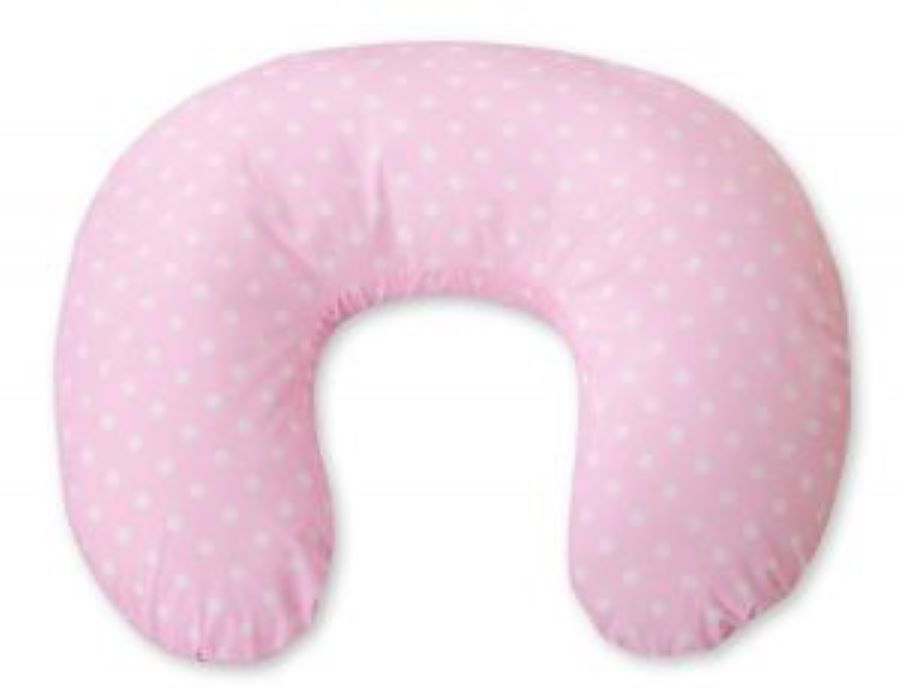 Breastfeeding Pillow Nursing Croissant Pillow, removable, Hands-Free Feeding - white dots on pink
