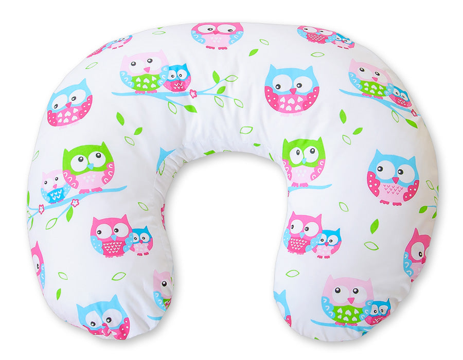Breastfeeding Pillow Nursing Croissant Pillow, removable, Hands-Free Feeding- white owls