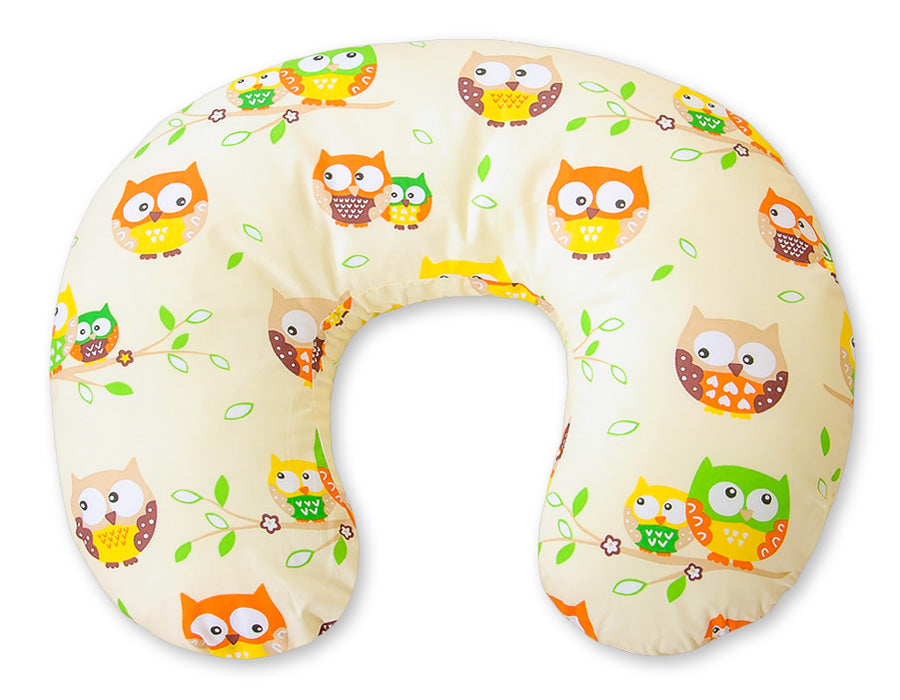 Breastfeeding Pillow Nursing Croissant Pillow, removable, Hands-Free Feeding- cream owls
