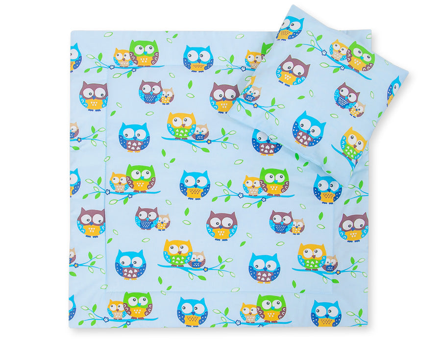 Pram bedding set with duvet and pillow 2pcs - Owls blue