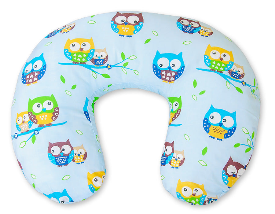 Breastfeeding Pillow Nursing Croissant Pillow, removable, Hands-Free Feeding- blue owls