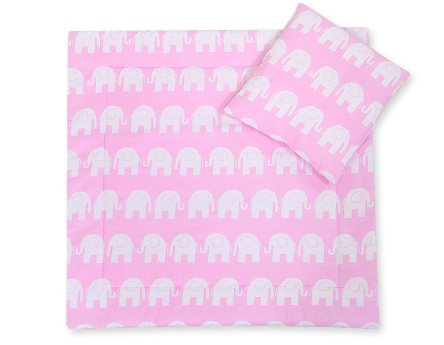 Pram bedding set with duvet and pillow 2pcs - Elephants pink