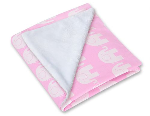 Big double-sided car seat blanket for babies - Elephants pink